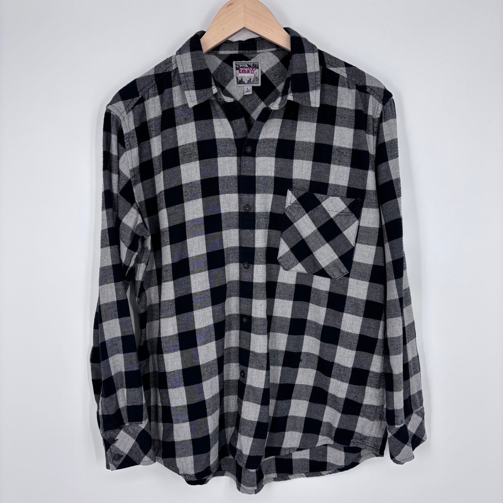 Tna Aritzia Boyfriend Fit Flannel Buffalo Plaid Button Down Shirt Womens L Grey